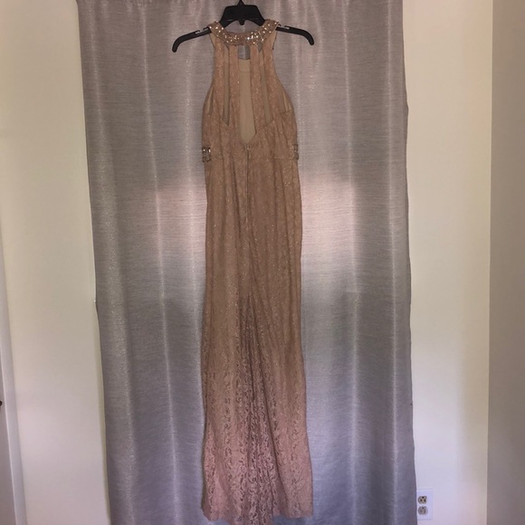 Gorgeous Champagne & Gold Lace Evening Gown - Picture 5 of 6